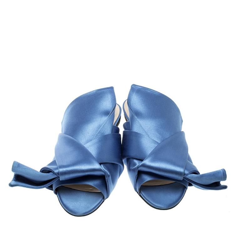 Pre Owned N21 Blue Satin Knot Mules Slide Size 37