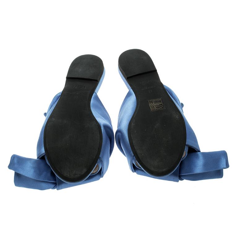 Pre Owned N21 Blue Satin Knot Mules Slide Size 37