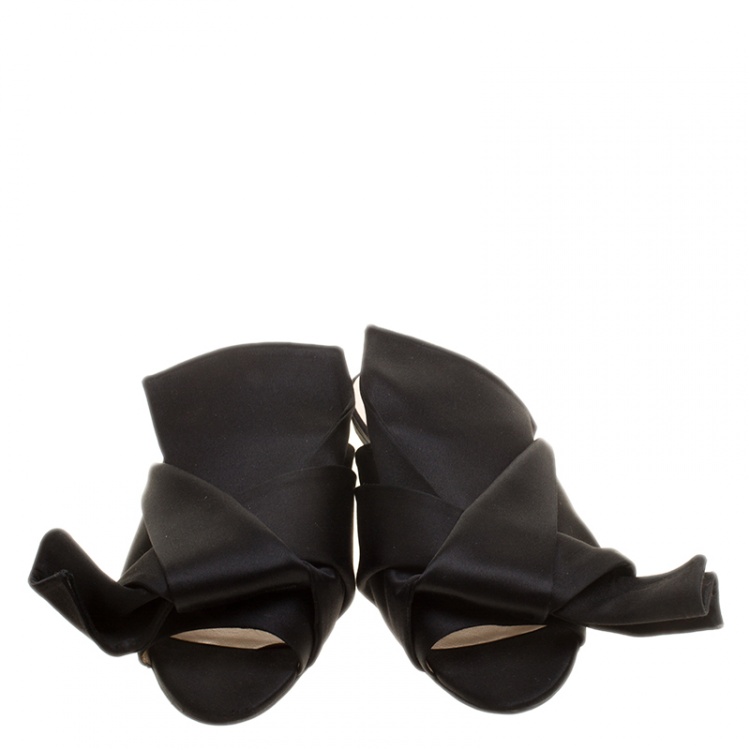 Pre Owned N21 Black Satin Knot Flat Mules Size 40