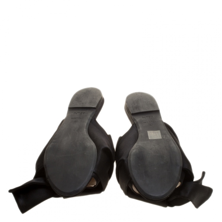Pre Owned N21 Black Satin Knot Flat Mules Size 40