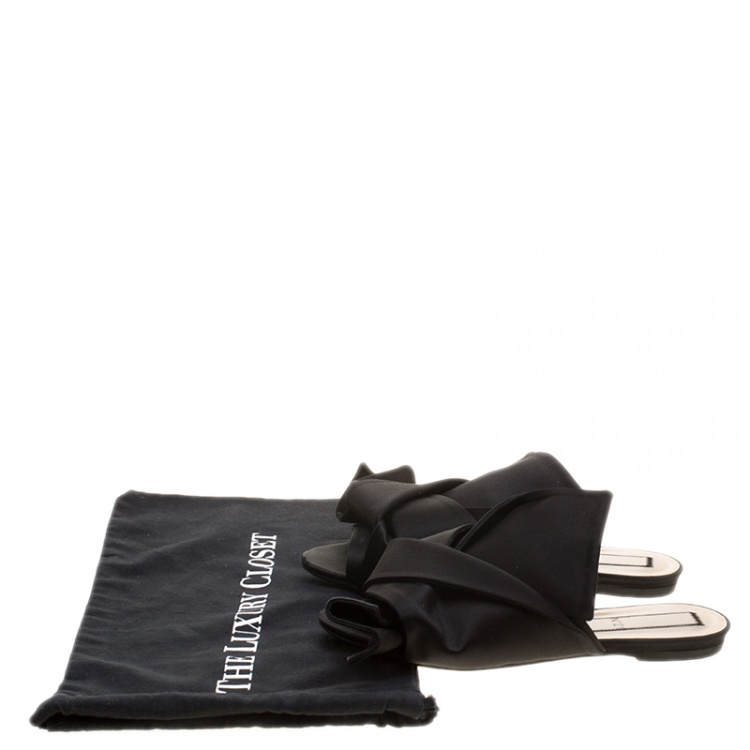 Pre Owned N21 Black Satin Knot Flat Mules Size 40