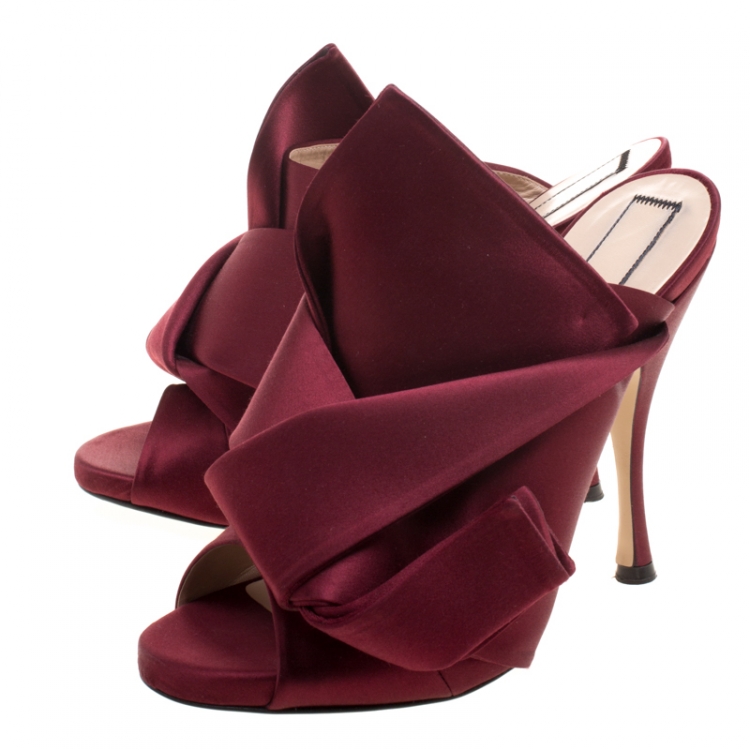 Pre Owned N°21 Burgundy Satin Ronny Pleated Mules Size 37