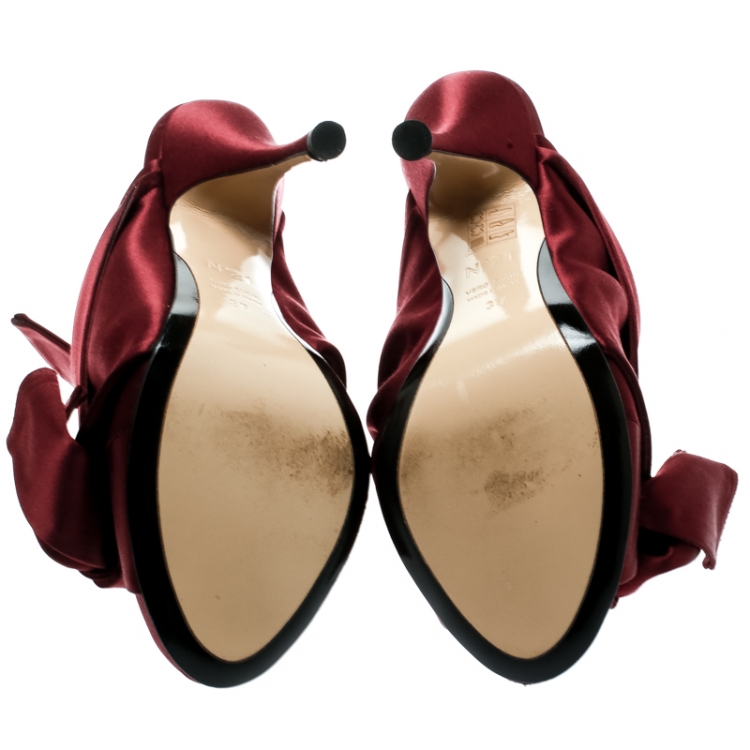 Pre Owned N°21 Burgundy Satin Ronny Pleated Mules Size 37