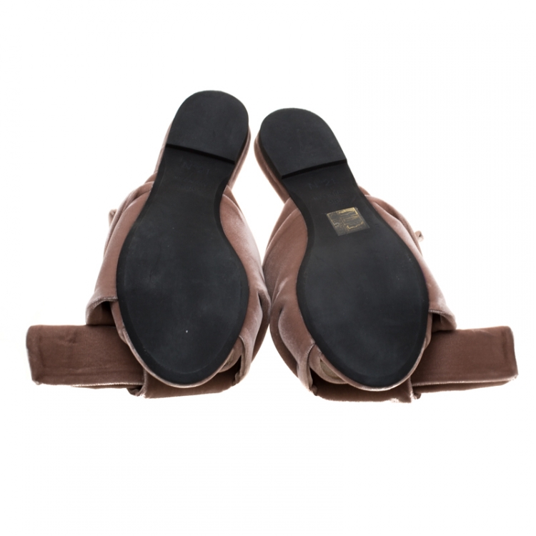 Pre Owned N21 Pale Pink Velvet Raso Knot Flat Slides Size 38.5