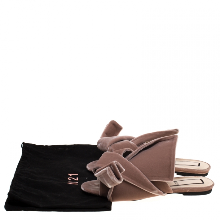 Pre Owned N21 Pale Pink Velvet Raso Knot Flat Slides Size 38.5