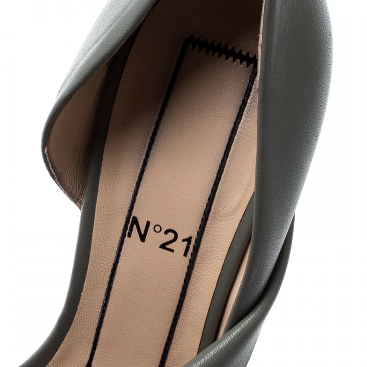 Pre Owned N°21 Grey Leather Tundra Knotted Pointed Toe D'orsay Pumps Size 36