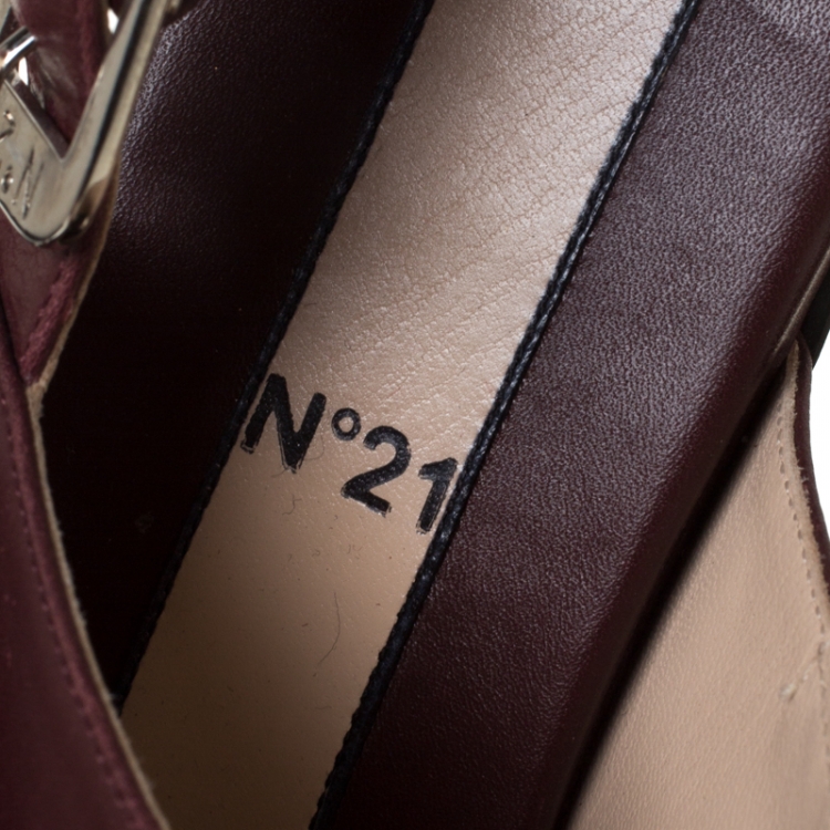 Pre Owned N21 Maroon Leather Pompom and Tassel Slingback Flats Size 37.5