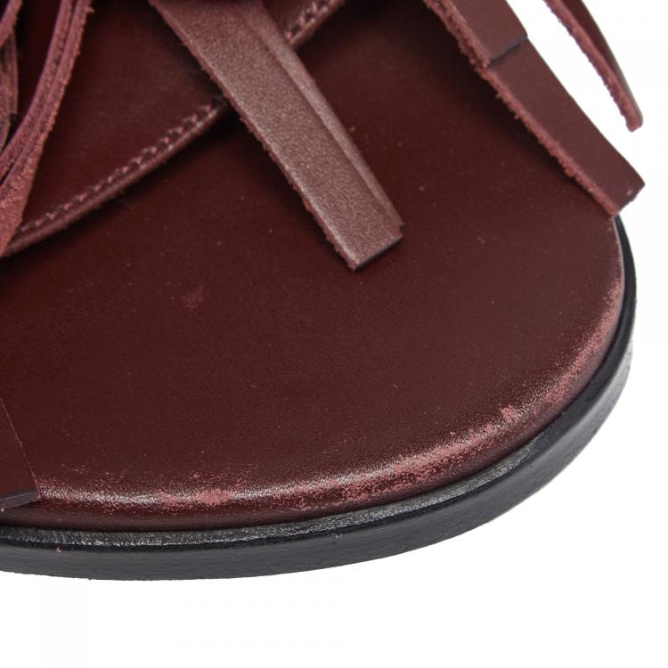 Pre Owned N21 Maroon Leather Pompom and Tassel Slingback Flats Size 37.5