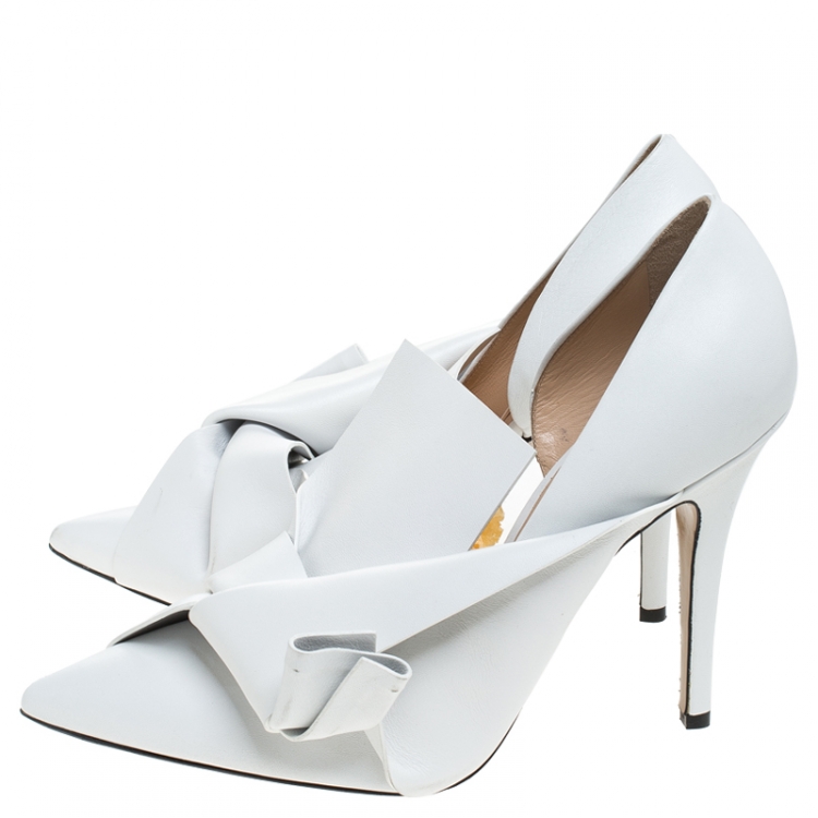 Pre Owned N°21 White Leather Tundra Knotted Pointed Toe D'orsay Pumps Size 41