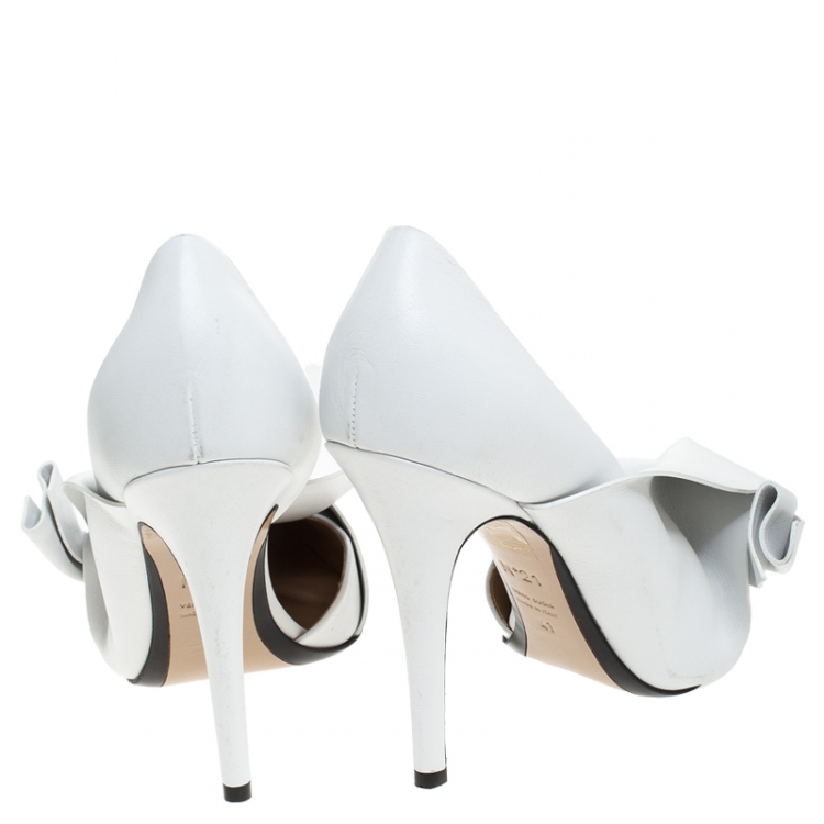 Pre Owned N°21 White Leather Tundra Knotted Pointed Toe D'orsay Pumps Size 41