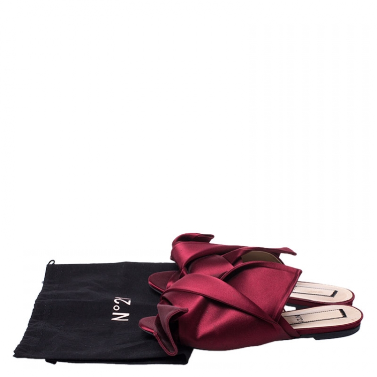 Pre Owned N21 Burgundy Satin Knot Mules Slide Size 39