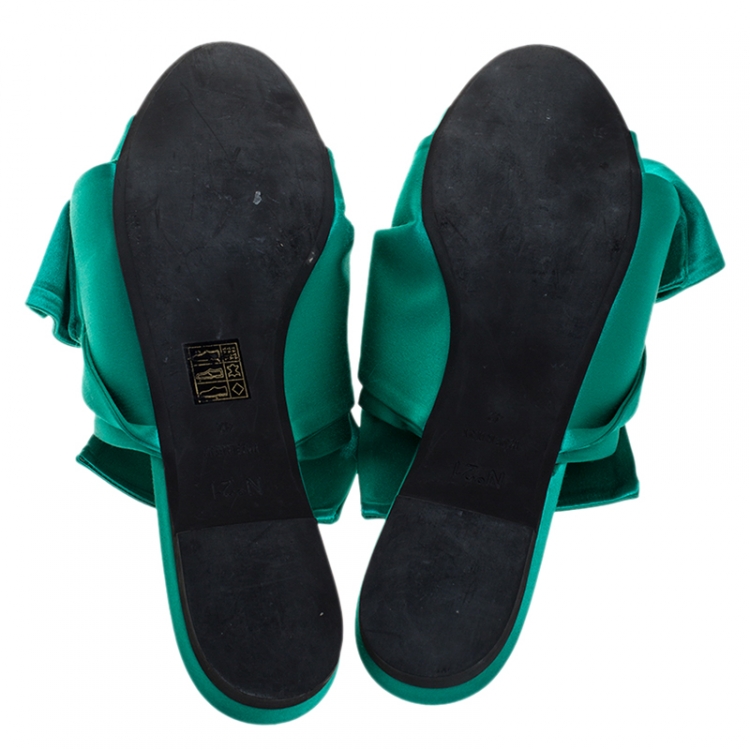Pre Owned N21 Green Satin Knot Flat Mules Size 42