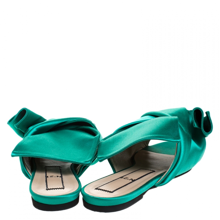 Pre Owned N21 Green Satin Knot Flat Mules Size 42