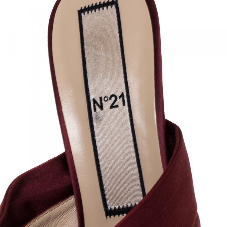 Pre Owned N21 Burgundy Satin Knot Open Toe Sandals Size 42