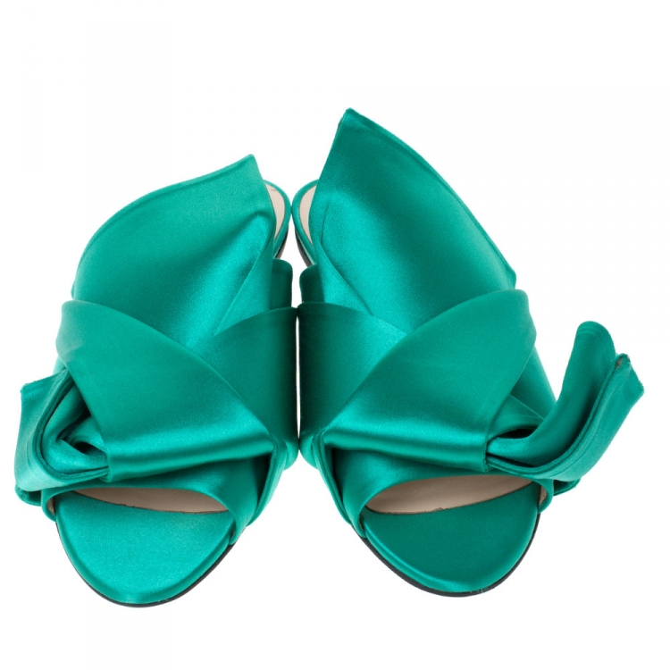 Pre Owned N21 Green Satin Knot Flat Mules Size 39.5