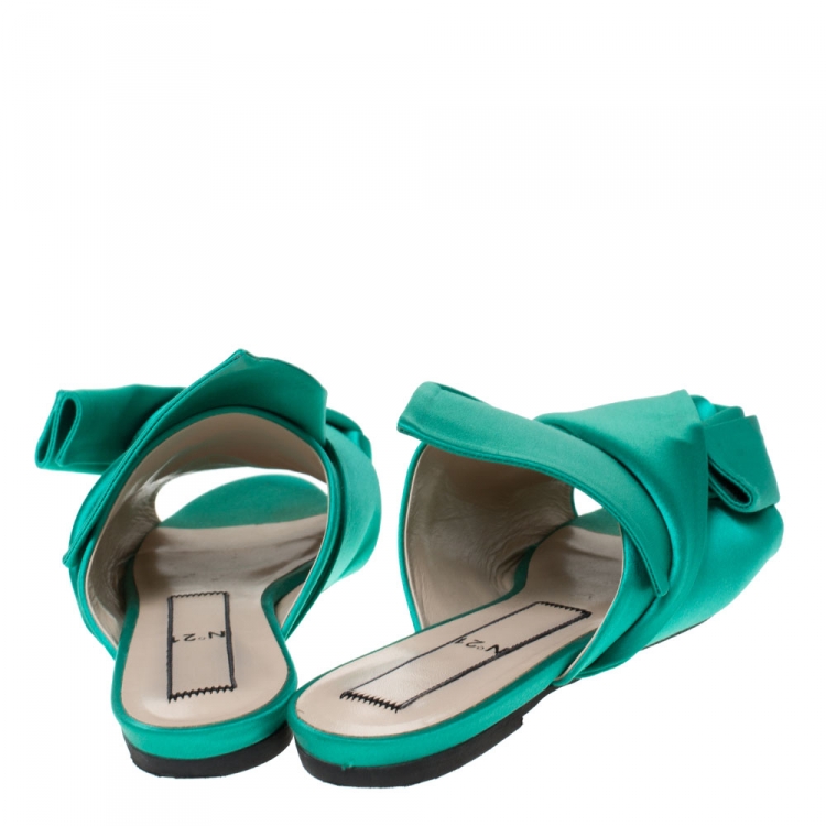 Pre Owned N21 Green Satin Knot Flat Mules Size 39.5