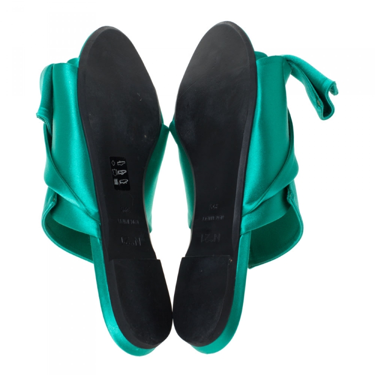 Pre Owned N21 Green Satin Knot Flat Mules Size 39.5