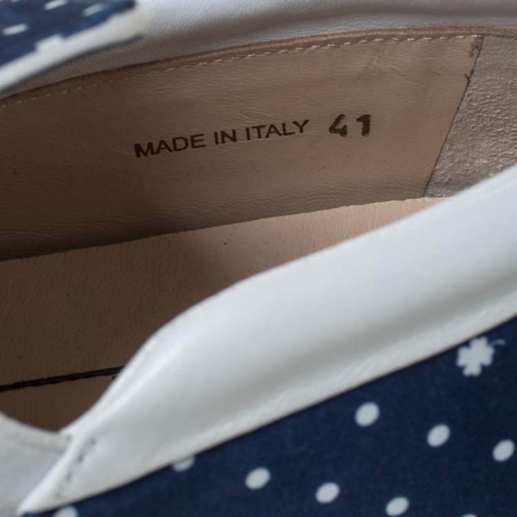 Pre Owned N21 Blue/White Polka Dot Satin Knot Slip On Sneakers Size 41
