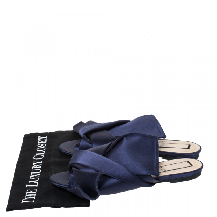 Pre Owned N°21 Blue Satin Knot Flat Mules Size 41