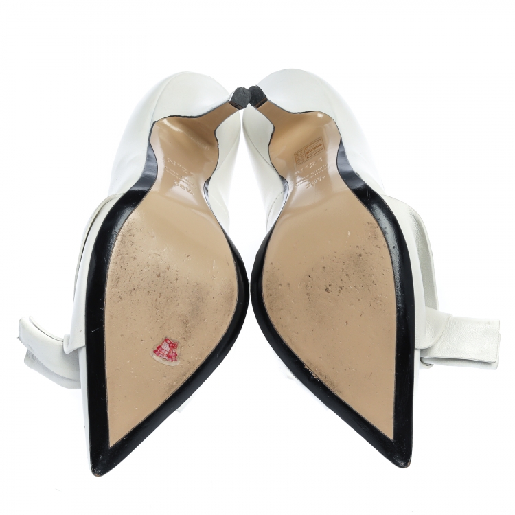 Pre Owned N21 White Leather Knot Pointed Toe Pumps Size 38.5