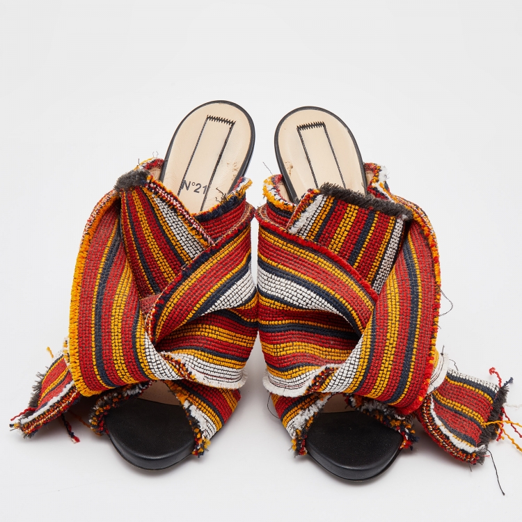 Pre Owned N21 Multicolor Fabric Raso Knot Open Toe Mules Size 41
