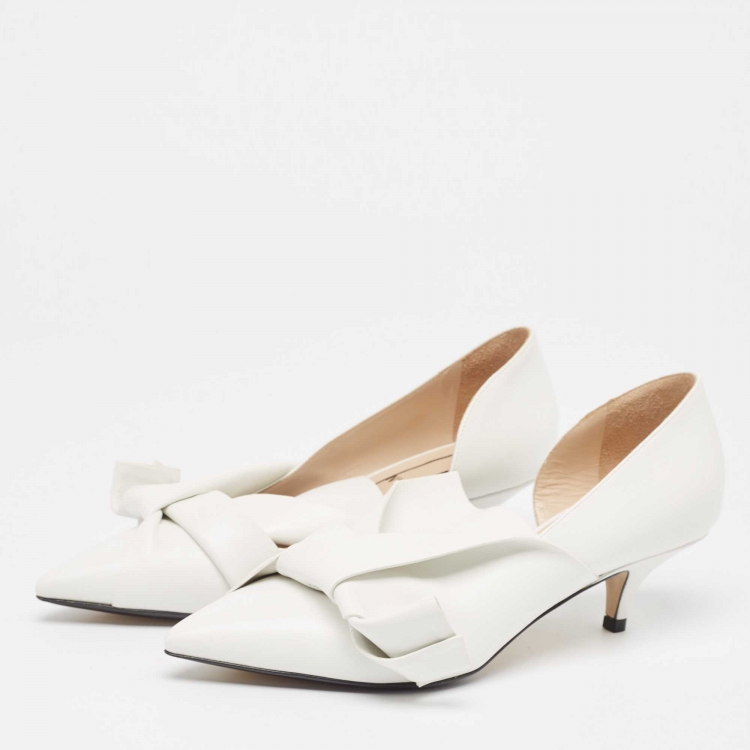 Pre Owned Nº21 White Leather Tundra Knotted D'Orsay Pumps Size 37