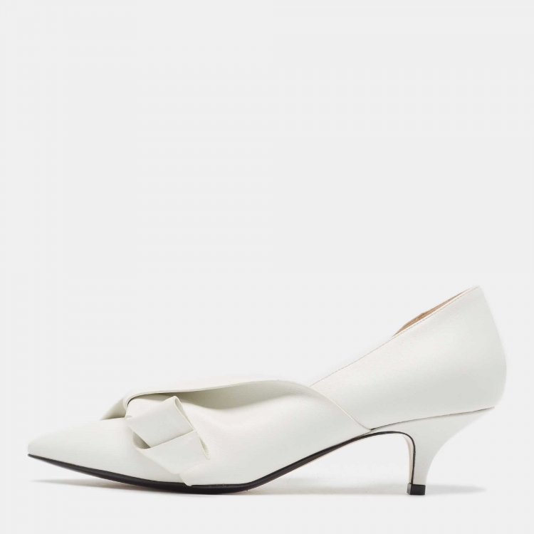 Pre Owned Nº21 White Leather Tundra Knotted D'Orsay Pumps Size 37