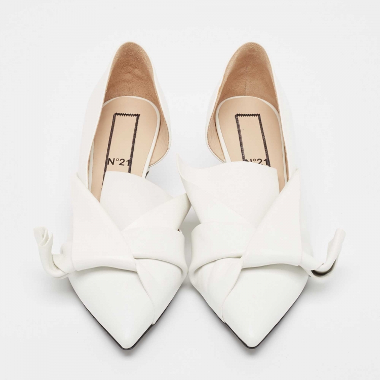 Pre Owned Nº21 White Leather Tundra Knotted D'Orsay Pumps Size 37