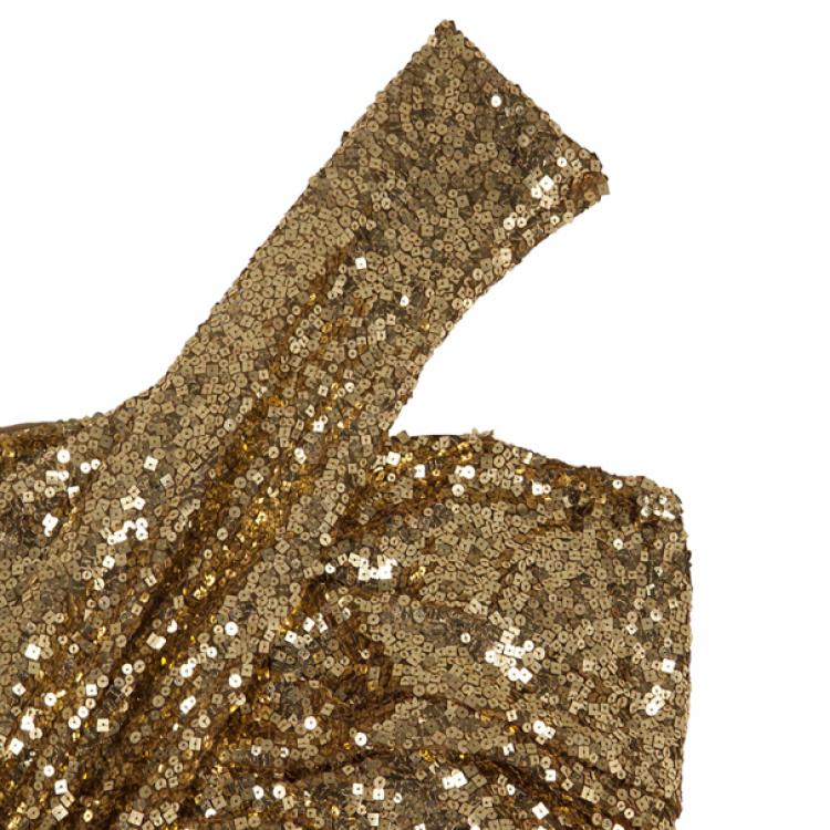 Pre Owned Naeem Khan Gold Sequin Embellished Gown L