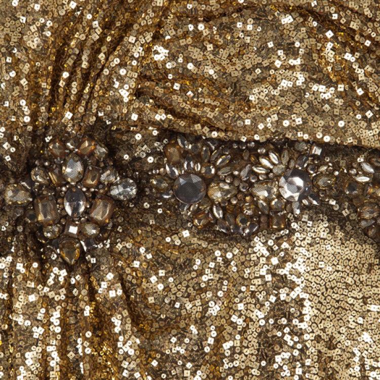 Pre Owned Naeem Khan Gold Sequin Embellished Gown L