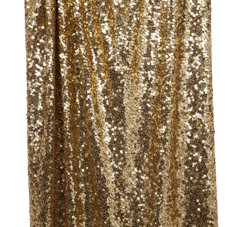 Pre Owned Naeem Khan Gold Sequin Embellished Gown L