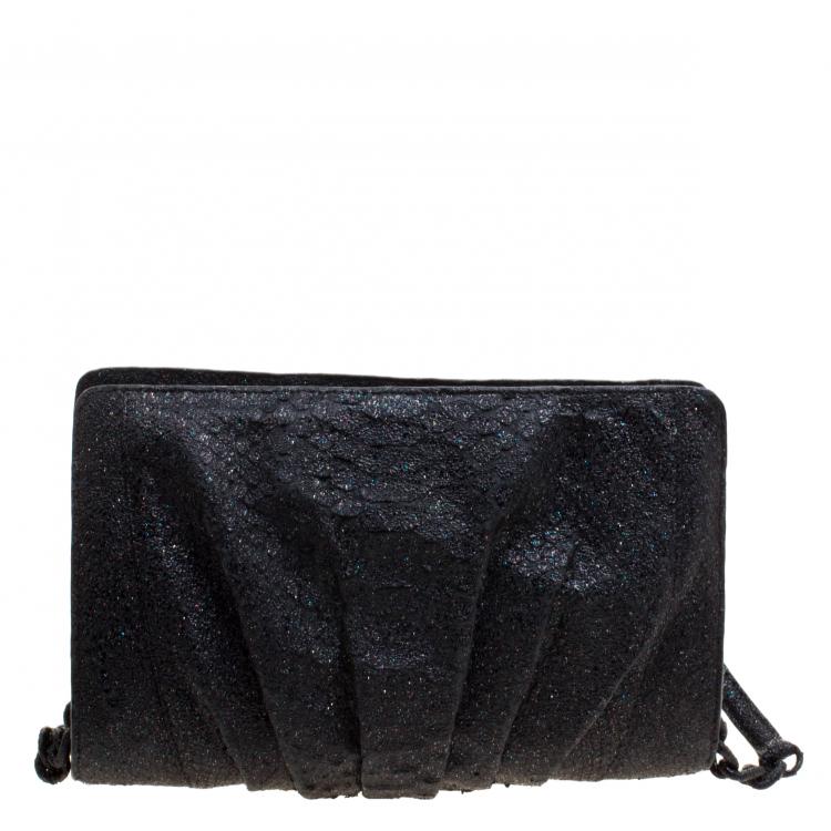 Pre Owned Nancy Gonzalez Black Glitter Python Crossbody Bag