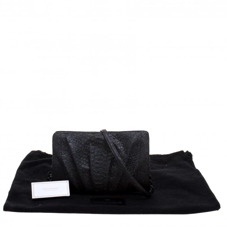 Pre Owned Nancy Gonzalez Black Glitter Python Crossbody Bag