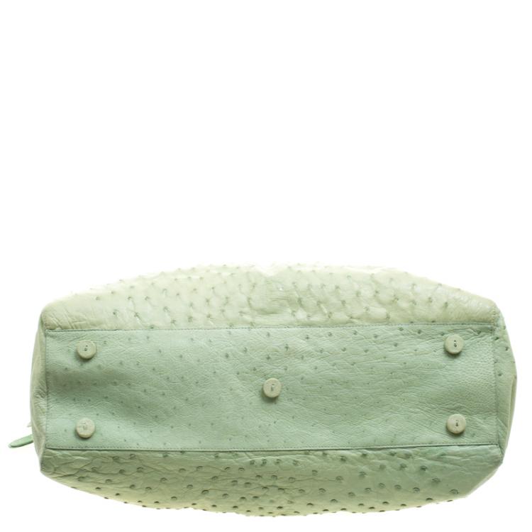 Pre Owned Nancy Gonzalez Green Ostrich Leather Satchel