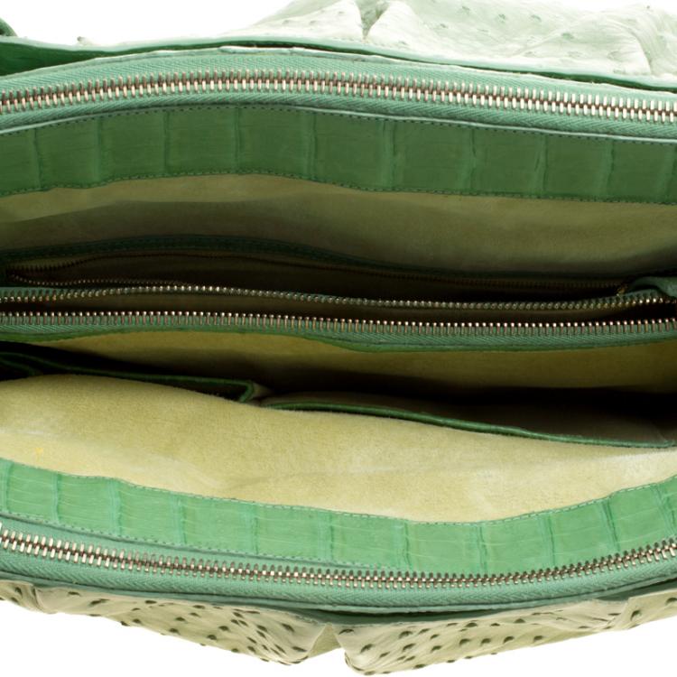 Pre Owned Nancy Gonzalez Green Ostrich Leather Satchel