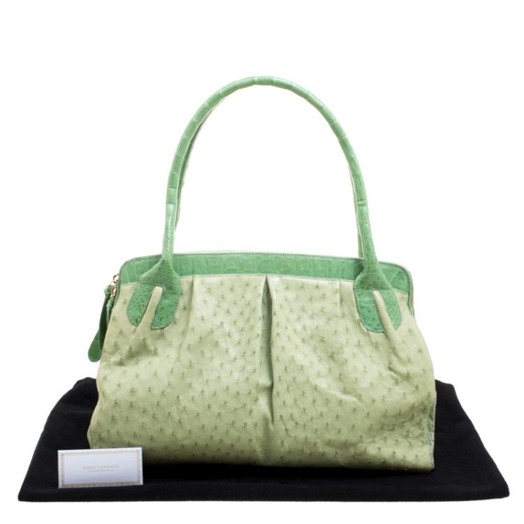 Pre Owned Nancy Gonzalez Green Ostrich Leather Satchel