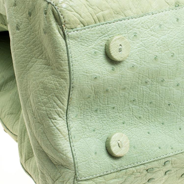 Pre Owned Nancy Gonzalez Green Ostrich Leather Satchel
