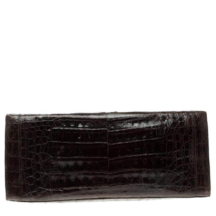 Pre Owned Nancy Gonzalez Dark Brown Crocodile Flap Clutch