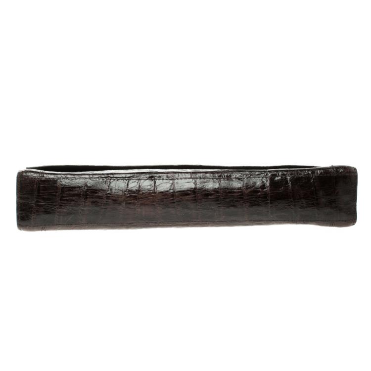 Pre Owned Nancy Gonzalez Dark Brown Crocodile Flap Clutch