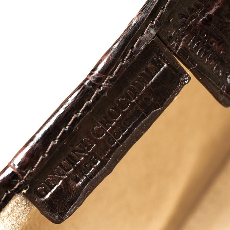 Pre Owned Nancy Gonzalez Dark Brown Crocodile Flap Clutch