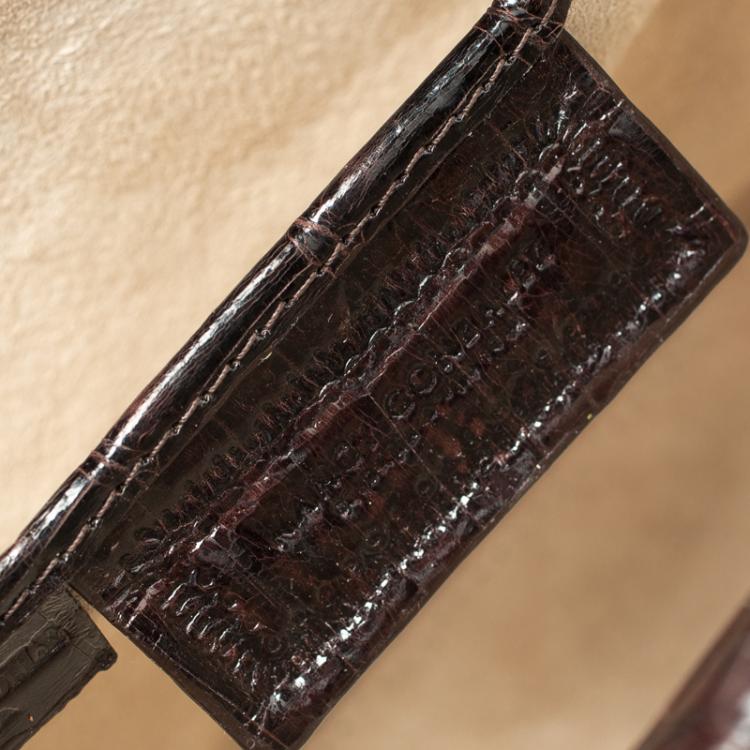 Pre Owned Nancy Gonzalez Dark Brown Crocodile Flap Clutch