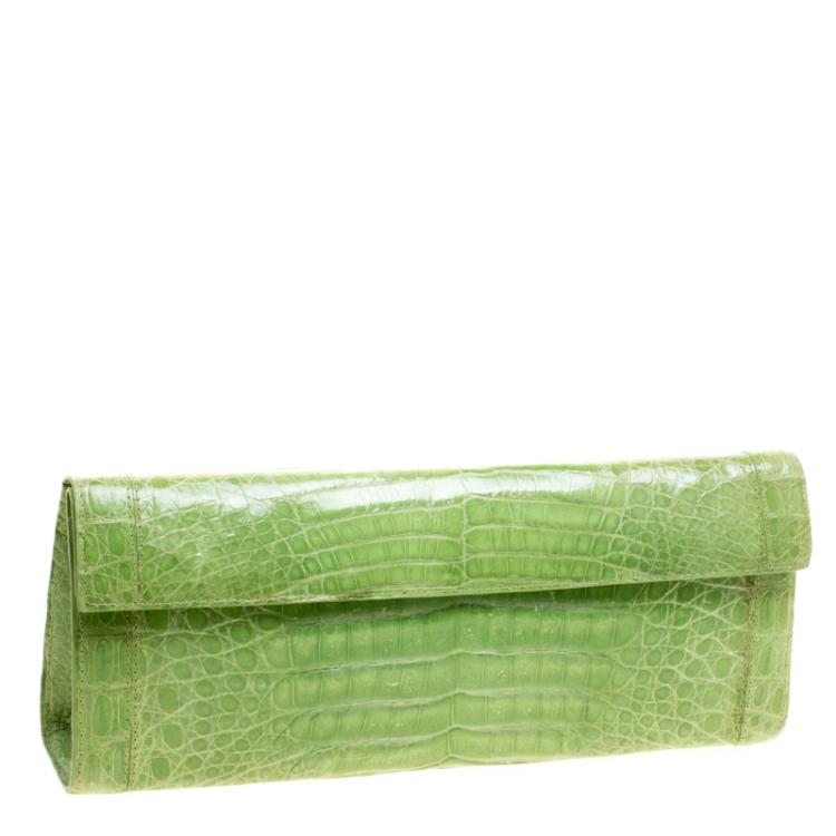 Pre Owned Nancy Gonzalez Kelly Green Crocodile Sherbert Clutch
