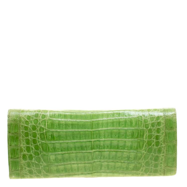 Pre Owned Nancy Gonzalez Kelly Green Crocodile Sherbert Clutch