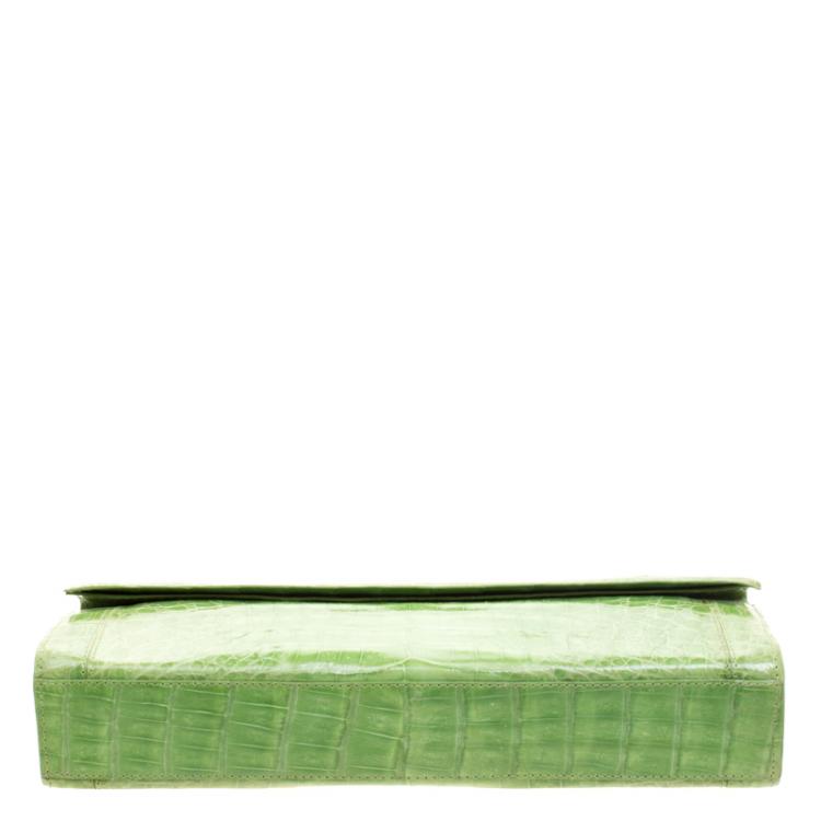 Pre Owned Nancy Gonzalez Kelly Green Crocodile Sherbert Clutch