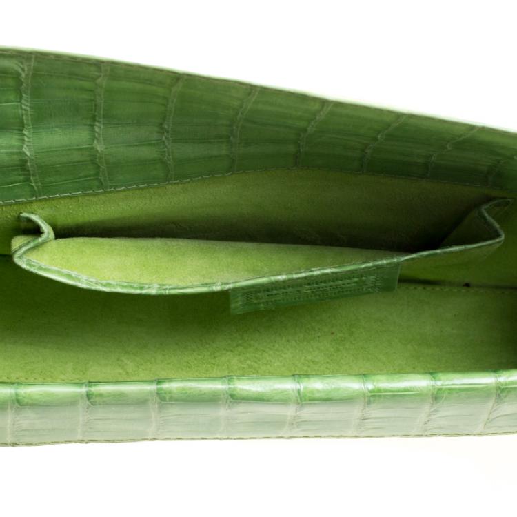 Pre Owned Nancy Gonzalez Kelly Green Crocodile Sherbert Clutch
