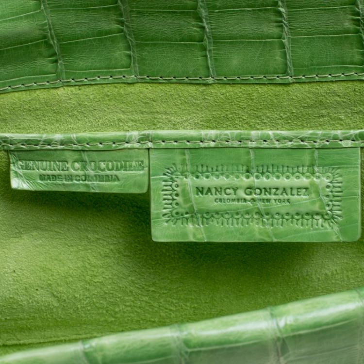 Pre Owned Nancy Gonzalez Kelly Green Crocodile Sherbert Clutch
