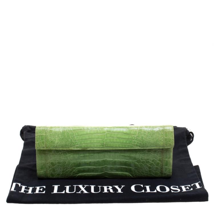 Pre Owned Nancy Gonzalez Kelly Green Crocodile Sherbert Clutch