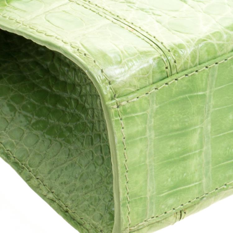 Pre Owned Nancy Gonzalez Kelly Green Crocodile Sherbert Clutch