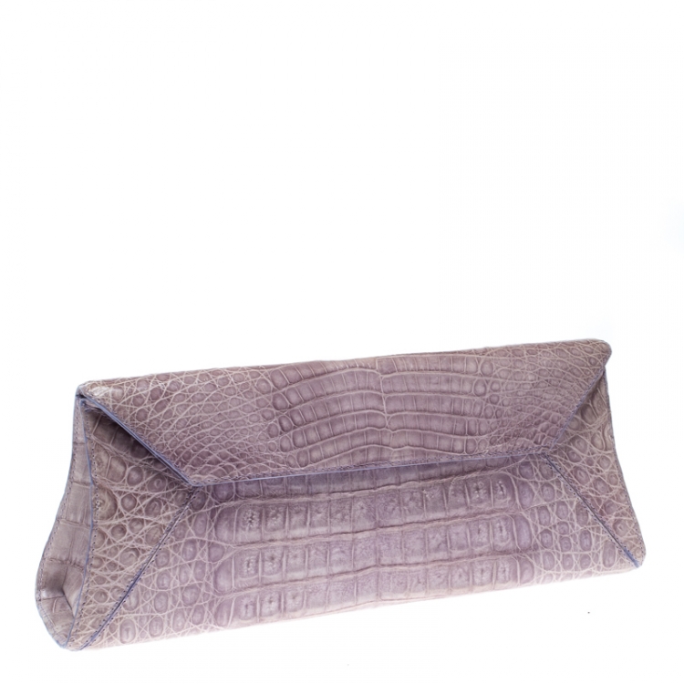 Pre Owned Nancy Gonzalez Purple Crocodile Clutch