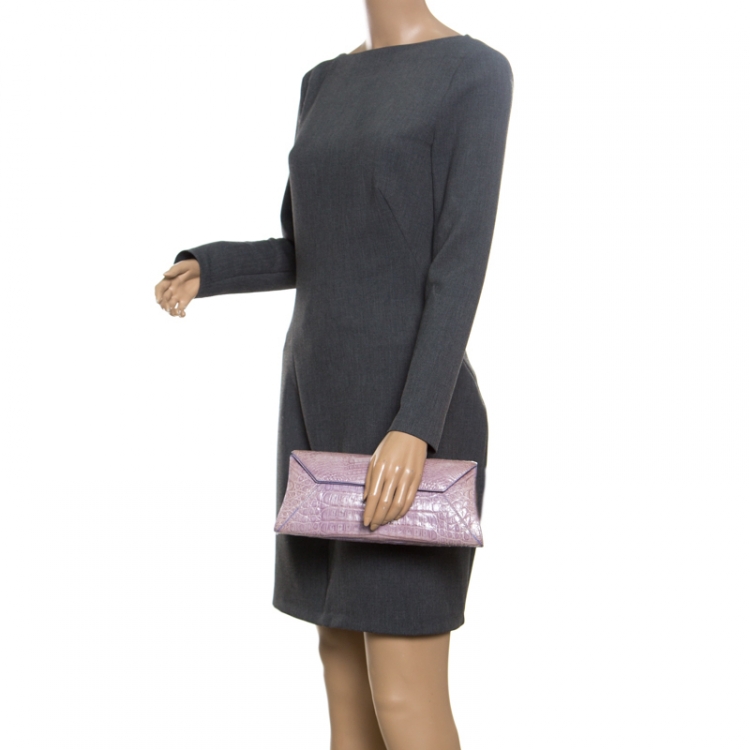 Pre Owned Nancy Gonzalez Purple Crocodile Clutch